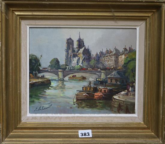 E Le Saart oil on canvas, Notre Dame from the Seine, 21 x 26cm.